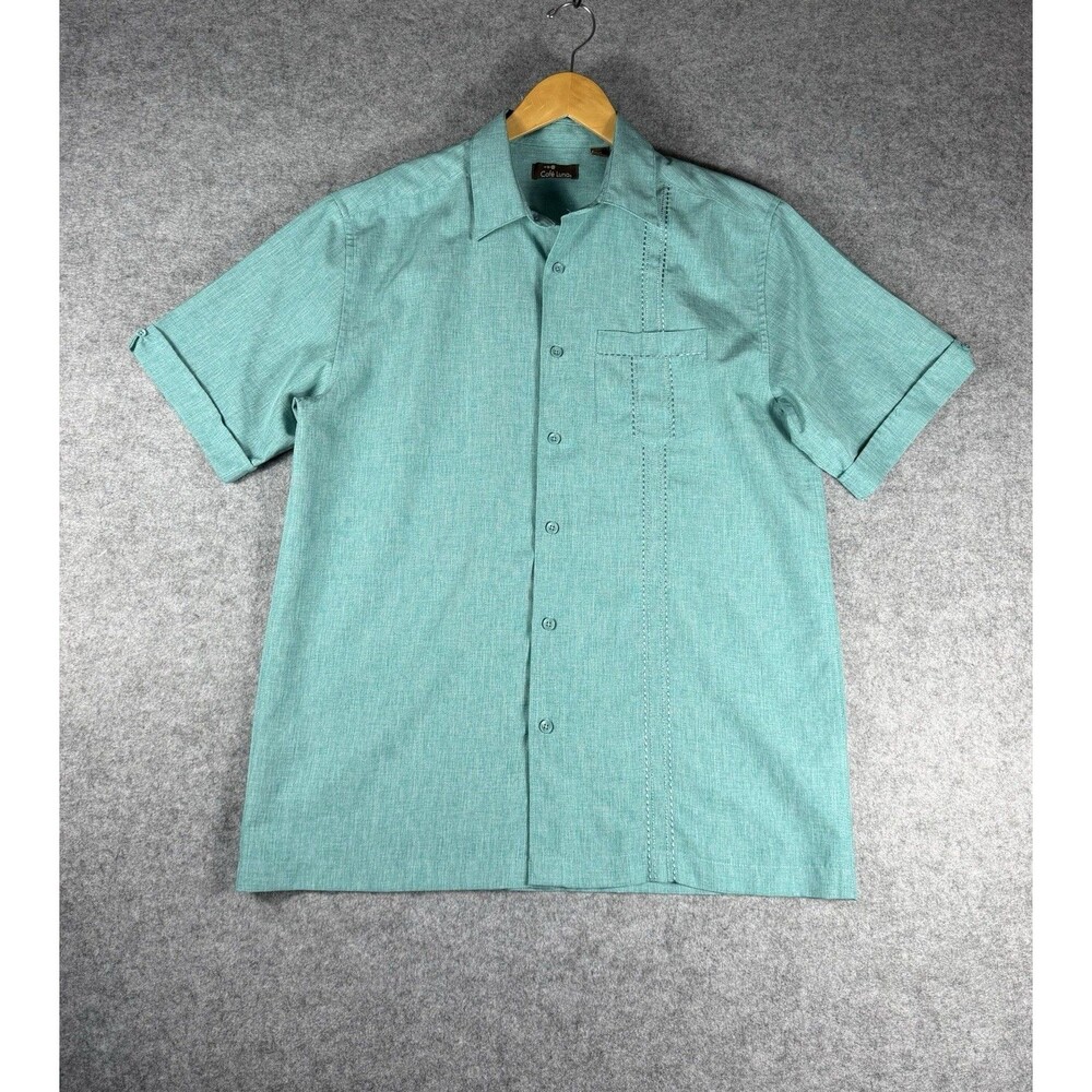 Café Luna Shirt M Teal Short Sleeve Button Up Casual